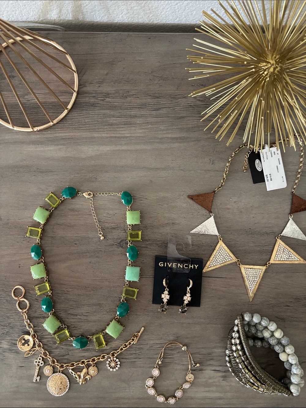 Costume jewelry lot: Givenchy earringGreen Multi-Stone Necklace etc